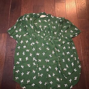Anthropologie Maeve Green Blouse with White Animal Print